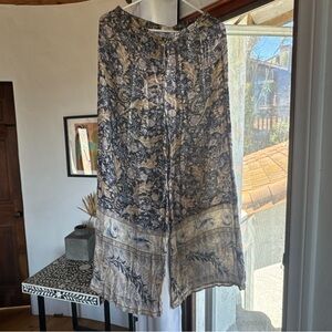 Spell Wide Leg Pants in Blue and Cream Floral